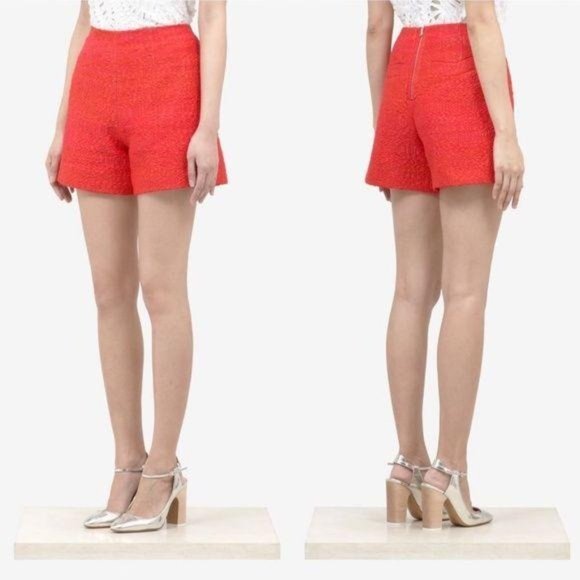 Carven Red Orange High Waisted Tweed Shorts Dress - Picture 3 of 7